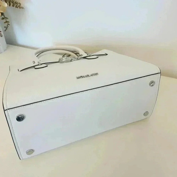 Michael Kors Purse Hamilton Medium Leather Satchel Optic white - Picture 6 of 9